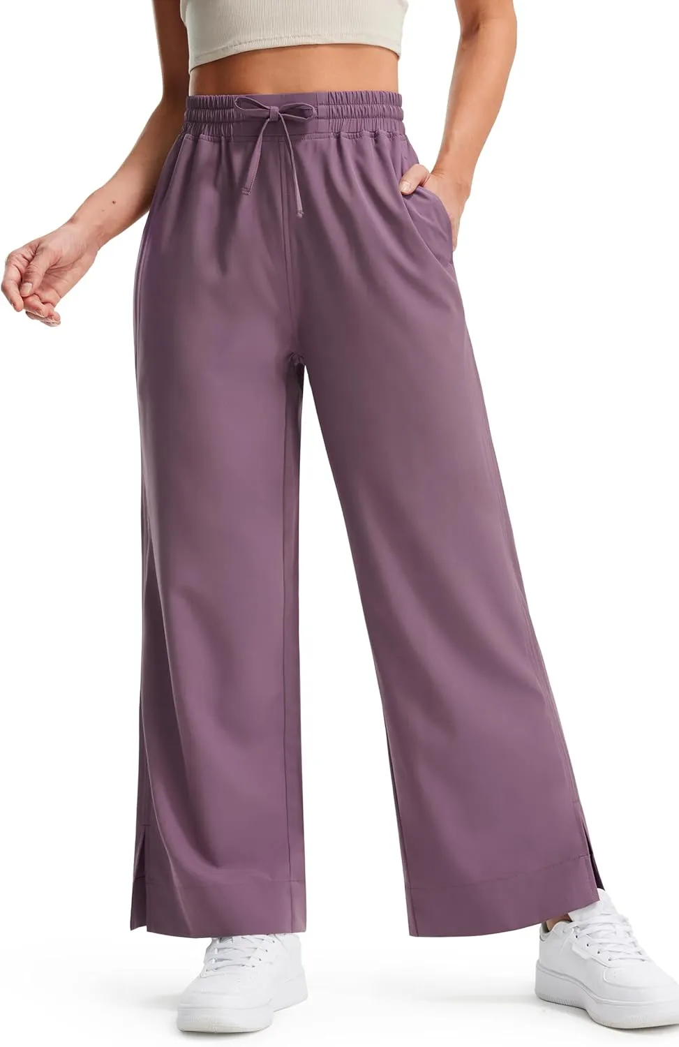 Libin Women's Lightweight Wide Leg Pants 27"/29" High Waisted Casual Work Pants Lounge Flowy Trousers with Pockets