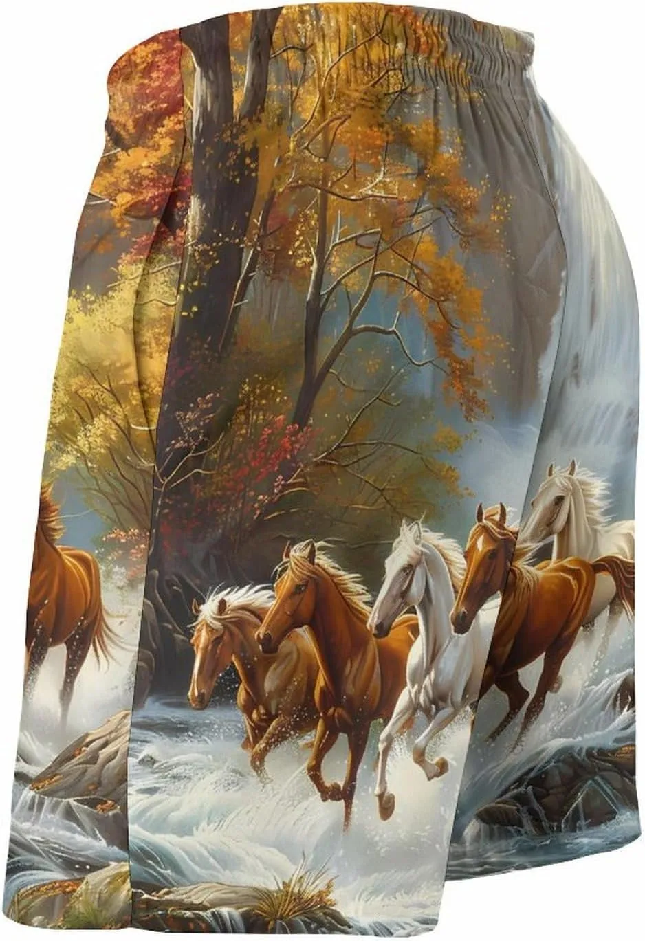 Life Mountain Stream Running Horse Wild Men's Swim Trunks Quick Dry Board Shorts Breathable Summer Beach Shorts Bathing Suits