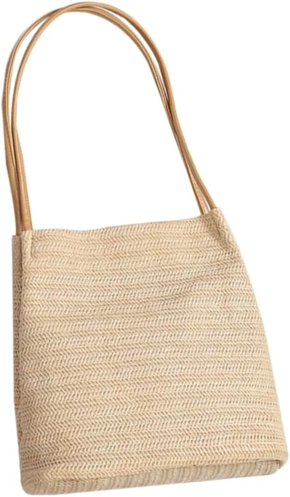 Light Beige Knitted Bucket Bag Handmade Straw Shoulder Bag for Women Beach Accessory Unique Present Idea Woven Design Stylish and Versatile