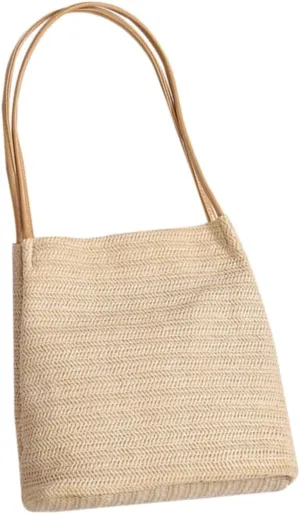 Light Beige Knitted Bucket Bag Handmade Straw Shoulder Bag for Women Beach Accessory Unique Present Idea Woven Design Stylish and Versatile
