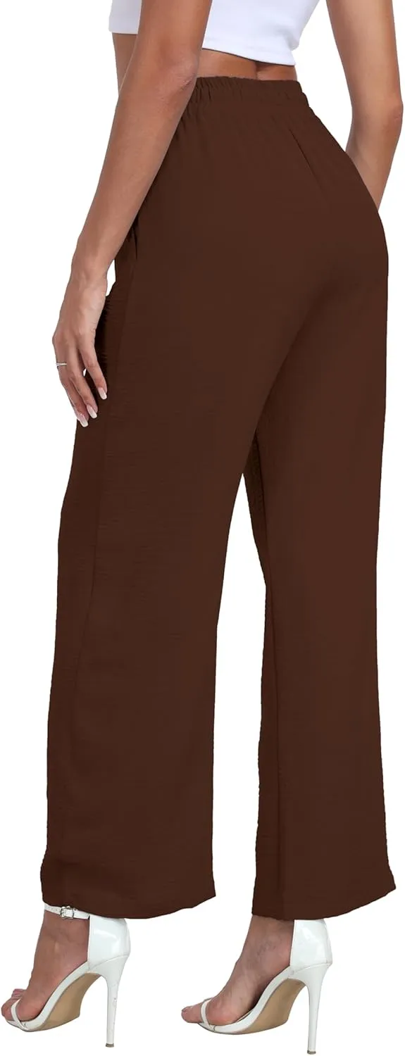 LIGHTBACK Women's Wide Leg Palazzo Pants with Pockets Loose Casual Lounge Pants Comfy Drawstring Work Trousers
