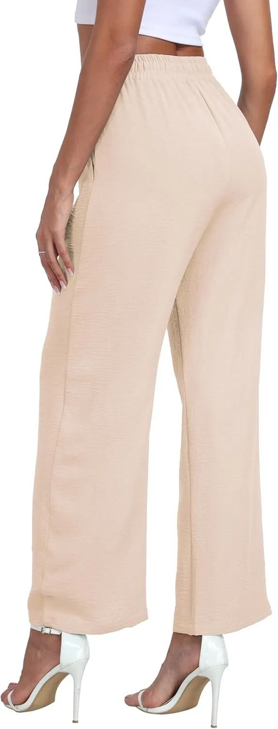 LIGHTBACK Women's Wide Leg Palazzo Pants with Pockets Loose Casual Lounge Pants Comfy Drawstring Work Trousers