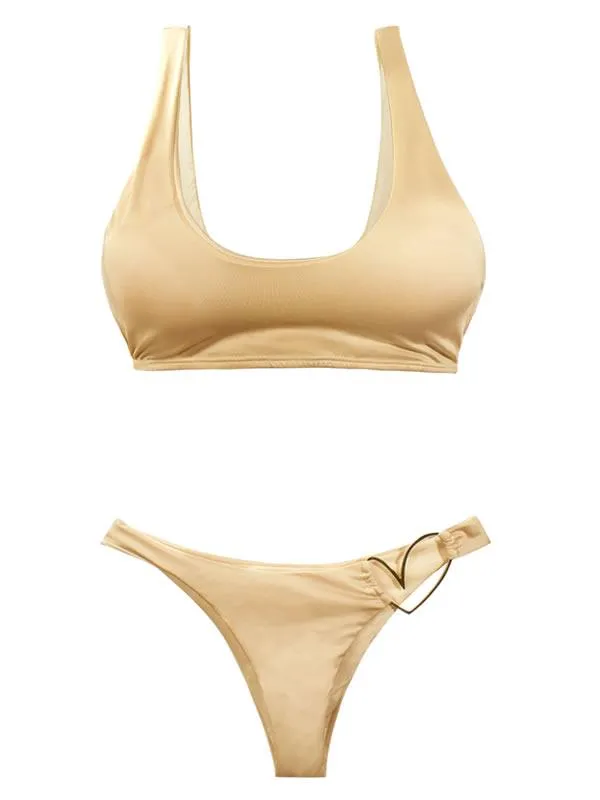 Liliana Montoya Gold Shiny Sport Top Bikini Swimwear Separate