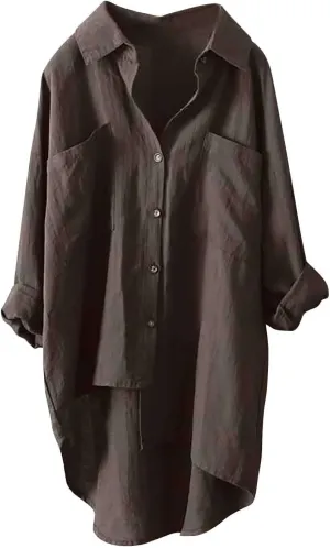 Linen Button Down Shirt Women Sleeve Collar Casual Women's Shirt Women's Shirt Tops for Women Womens Linen Shirt