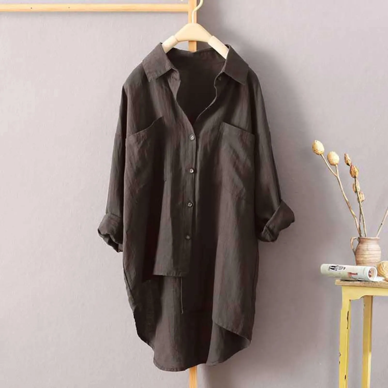 Linen Button Down Shirt Women Sleeve Collar Casual Women's Shirt Women's Shirt Tops for Women Womens Linen Shirt