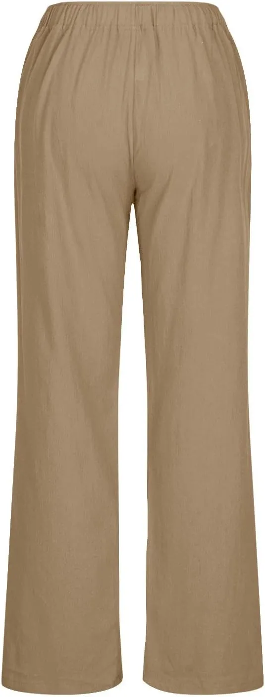 Linen Pants for Women Summer Drawstring Pockets Wide Leg Loose Casual Cotton Linen Palazzo Pants Clothes Casual
