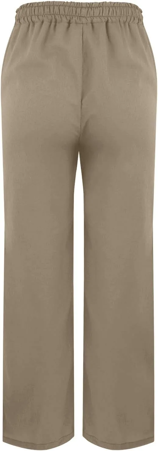 Linen Pants Women Lightweight 2025 Elastic Waist Split Hem Bootcut Pant Loose Fit Solid Color Trousers with Pockets