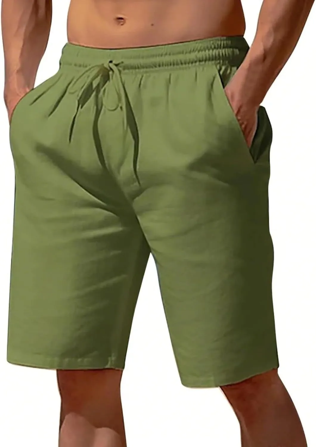 Linen Shorts for Men Elastic Waisted Drawstring Summer Shorts Lightweight Relaxed Fit Beach Short Pants with Pockets