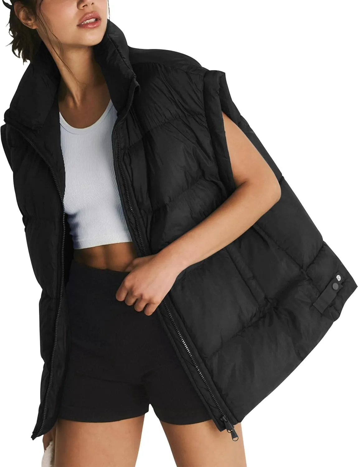 Lingswallow Womens Puffer Vest Oversized Puffer Jacket Coat Outerwear Sleeveless Stand Collar Vest for Women 2024 Trendy