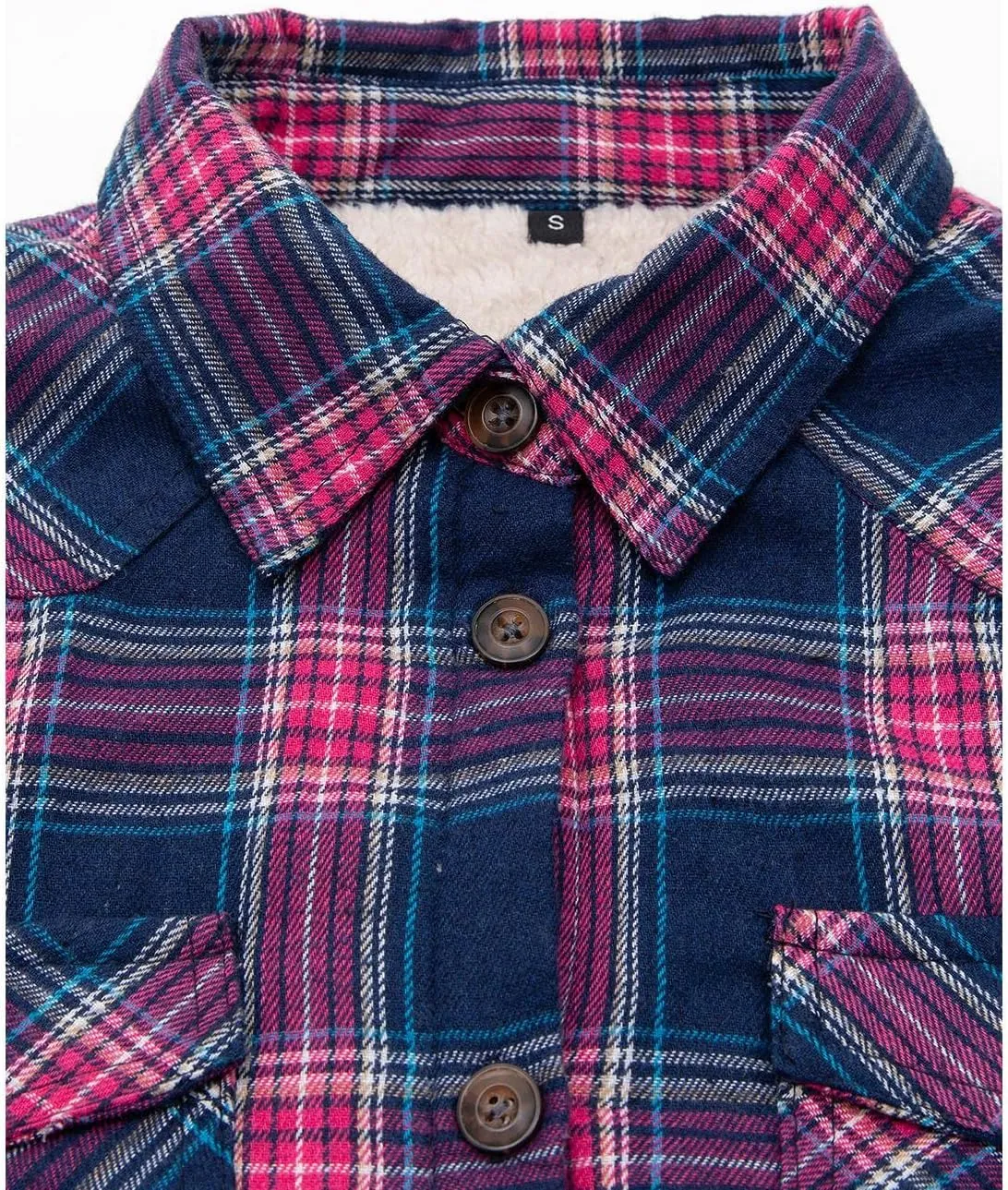 Lisskolo Women's Sherpa Flannel Jacket with Hand Pockets,Warm Fleece Lined Button Up Plaid Flannel Shirt Jackets