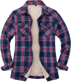 Lisskolo Women's Sherpa Flannel Jacket with Hand Pockets,Warm Fleece Lined Button Up Plaid Flannel Shirt Jackets