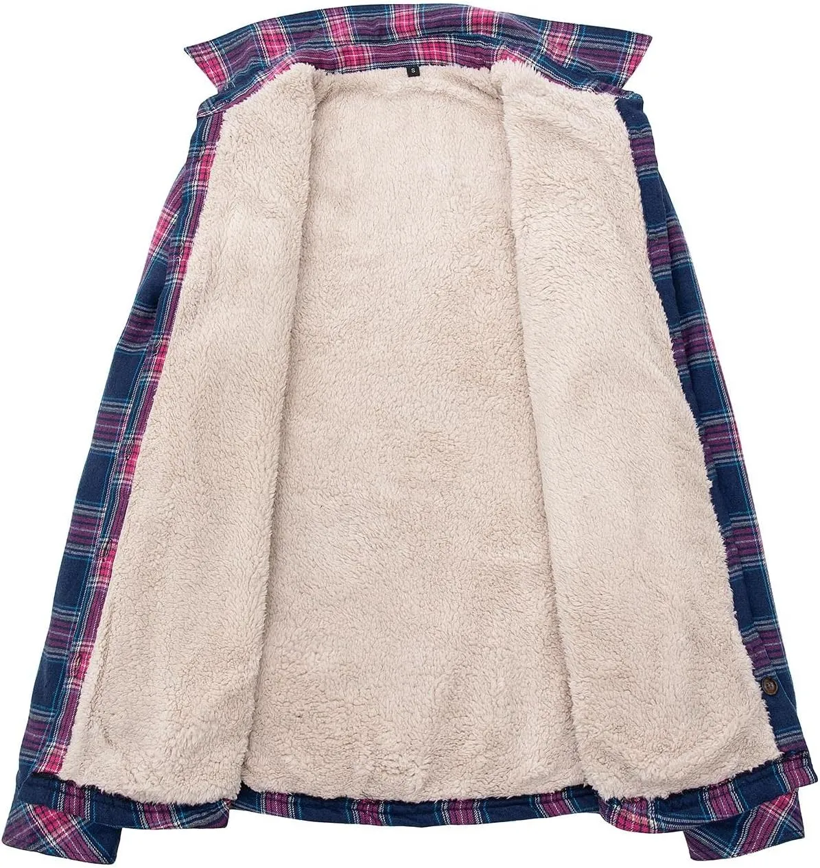 Lisskolo Women's Sherpa Flannel Jacket with Hand Pockets,Warm Fleece Lined Button Up Plaid Flannel Shirt Jackets