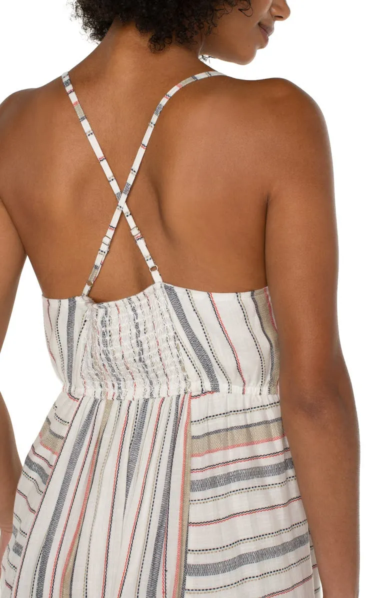 Liverpool Maxi Dress With Back Smocking Detail In Stripe Cross Back