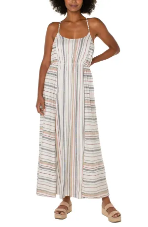 Liverpool Maxi Dress With Back Smocking Detail In Stripe Cross Back