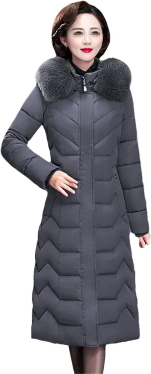 Long Women's Winter Jackets Hooded Female Parkas With Fur Collar Office Ladies Slim Cotton Padded Thick Coat