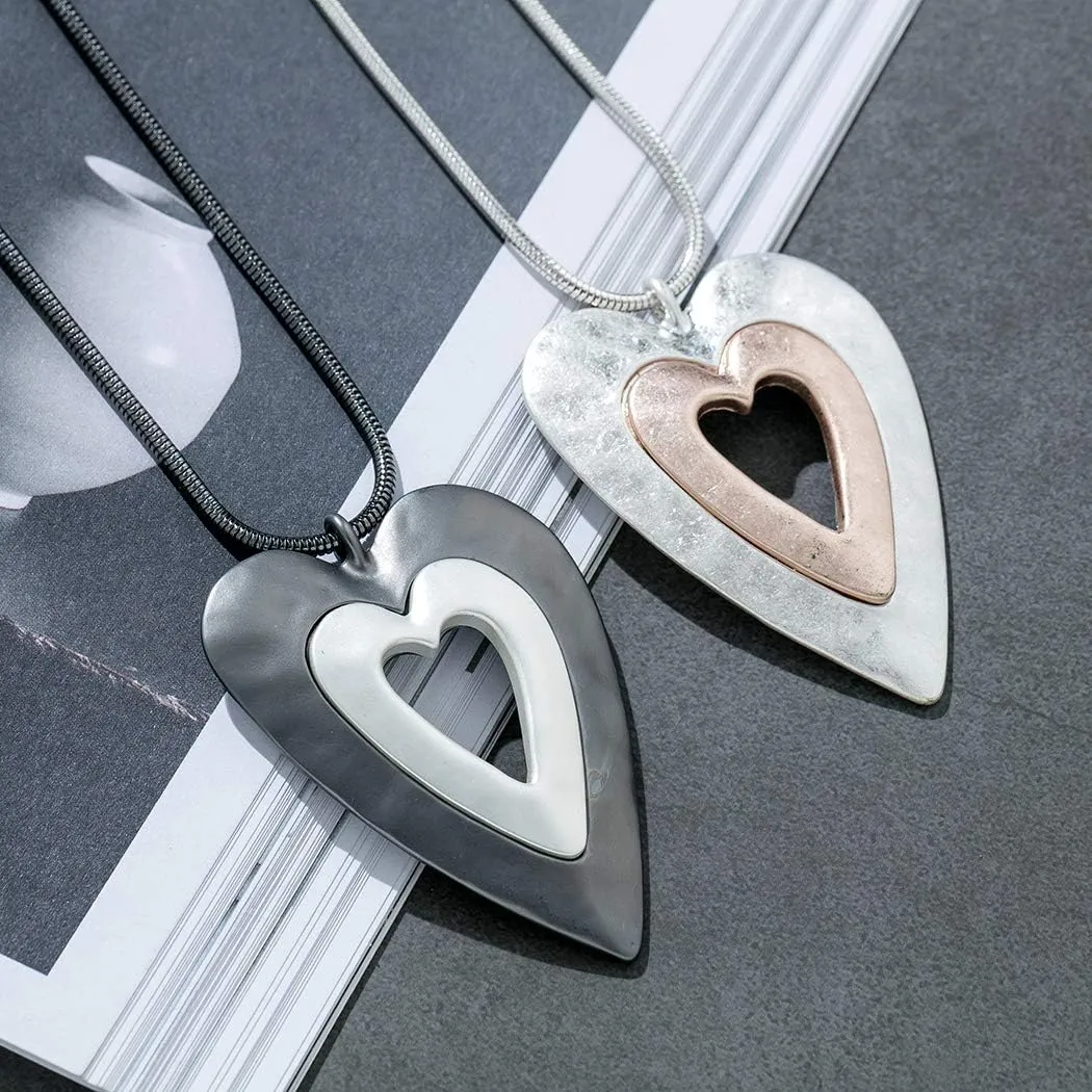 Love Heart Pendant Necklace for Women Fashion Jewelry Long Chian Sweater Necklaces