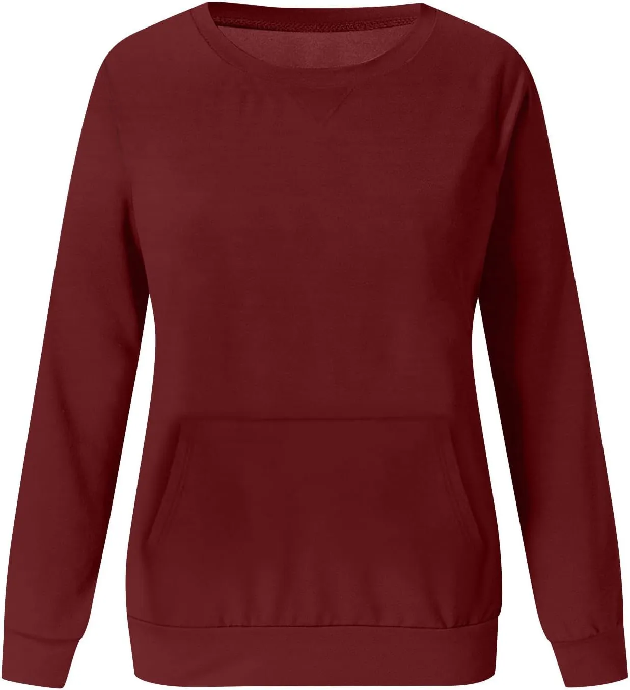 LRMQS Womens Crewneck Long Sleeve Sweatshirt with Kangaroo Pocket Solid Color Pullover Sweatshirts Fall 2023 Fashion Shirt