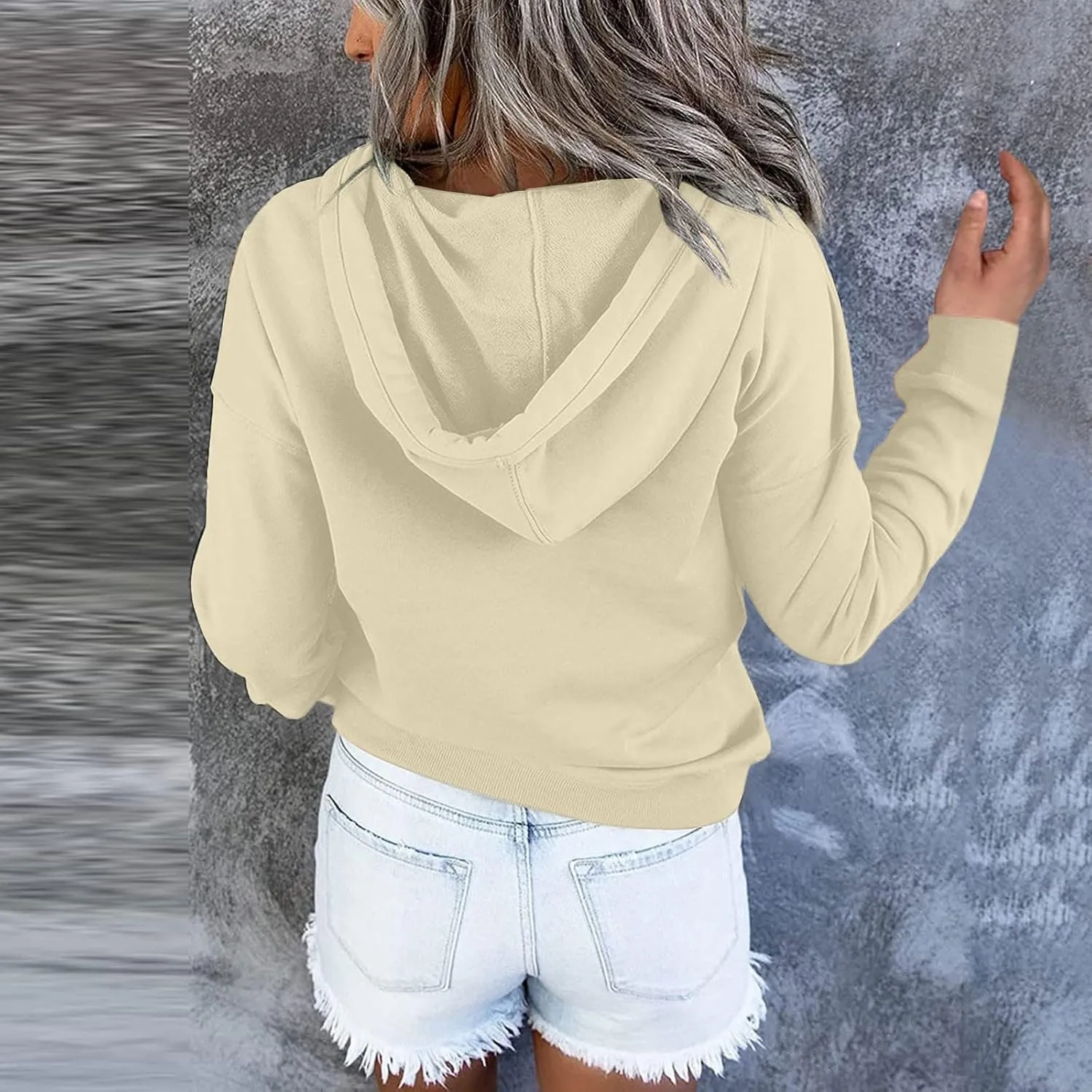 LRMQS Womens Hoodies with Kangaroo Pocket Solid Color Loose Half Button Pullover Hoodie 2023 Fall Sweatshirts Clothing