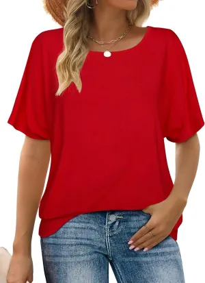 Lyrur Women's Short Sleeve Boat Neck Knit Loose Fit Tops 2025 Summer Basic Casual T Shirt Blouse with Banded Bottom