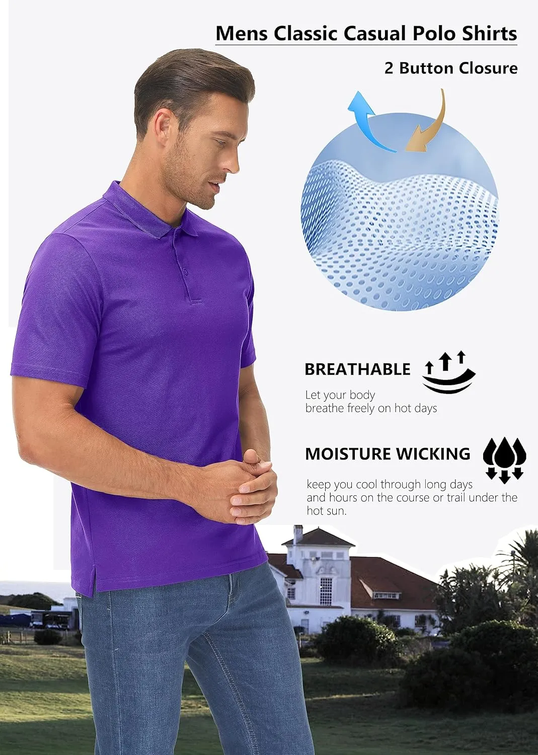 MAGCOMSEN Mens Polo Shirt Short Sleeve Golf Polo Shirt Cotton Pique Tennis Polo Shirt Lightweight Casual Shirt