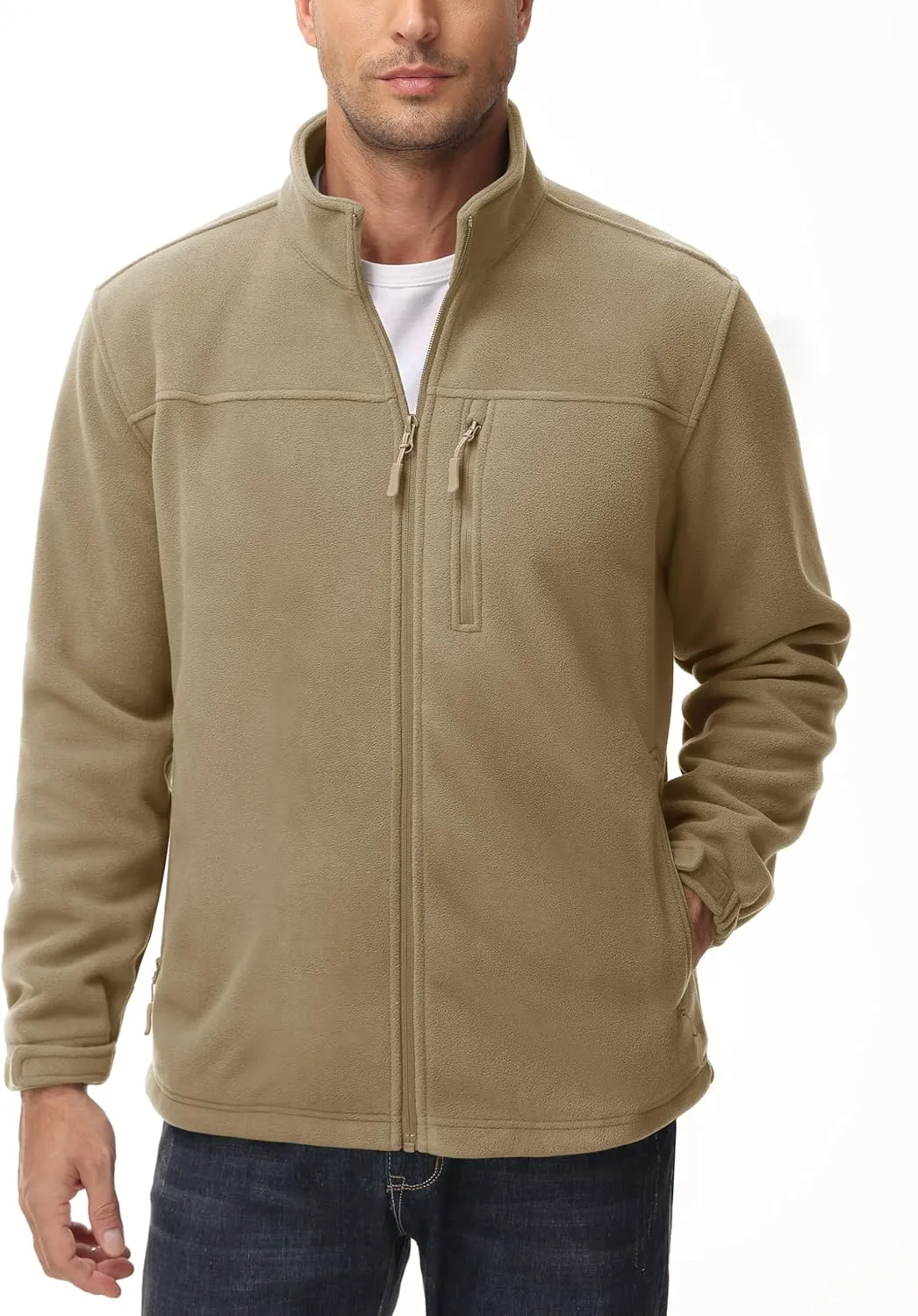 MAGCOMSEN Men's Winter Zip Up Polar Fleece Jacket Athletic Tactical Hiking Outdoor Jackets with 3 Pockets