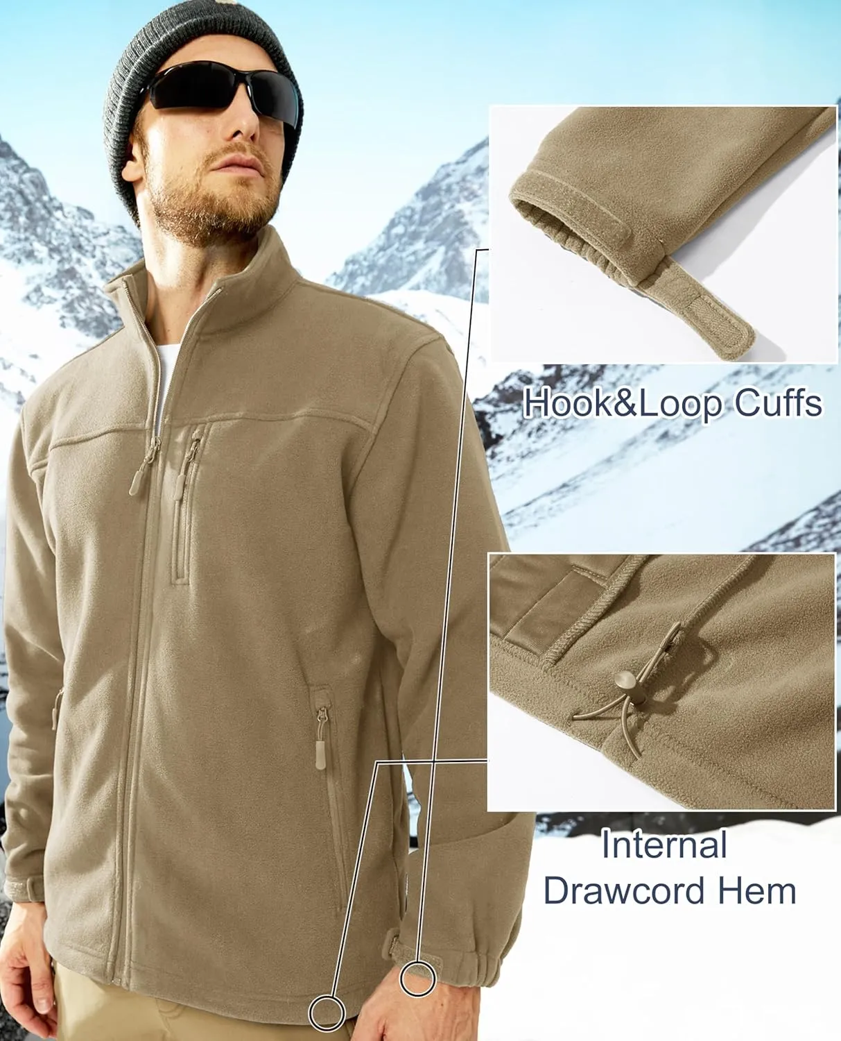 MAGCOMSEN Men's Winter Zip Up Polar Fleece Jacket Athletic Tactical Hiking Outdoor Jackets with 3 Pockets