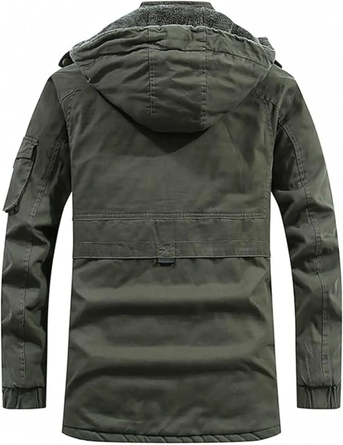 Maiyifu-GJ Men's Winter Military Thicken Parka Jacket Military Full Zip Removable Hooded Coat Cotton Warm Mid Long Outerwear