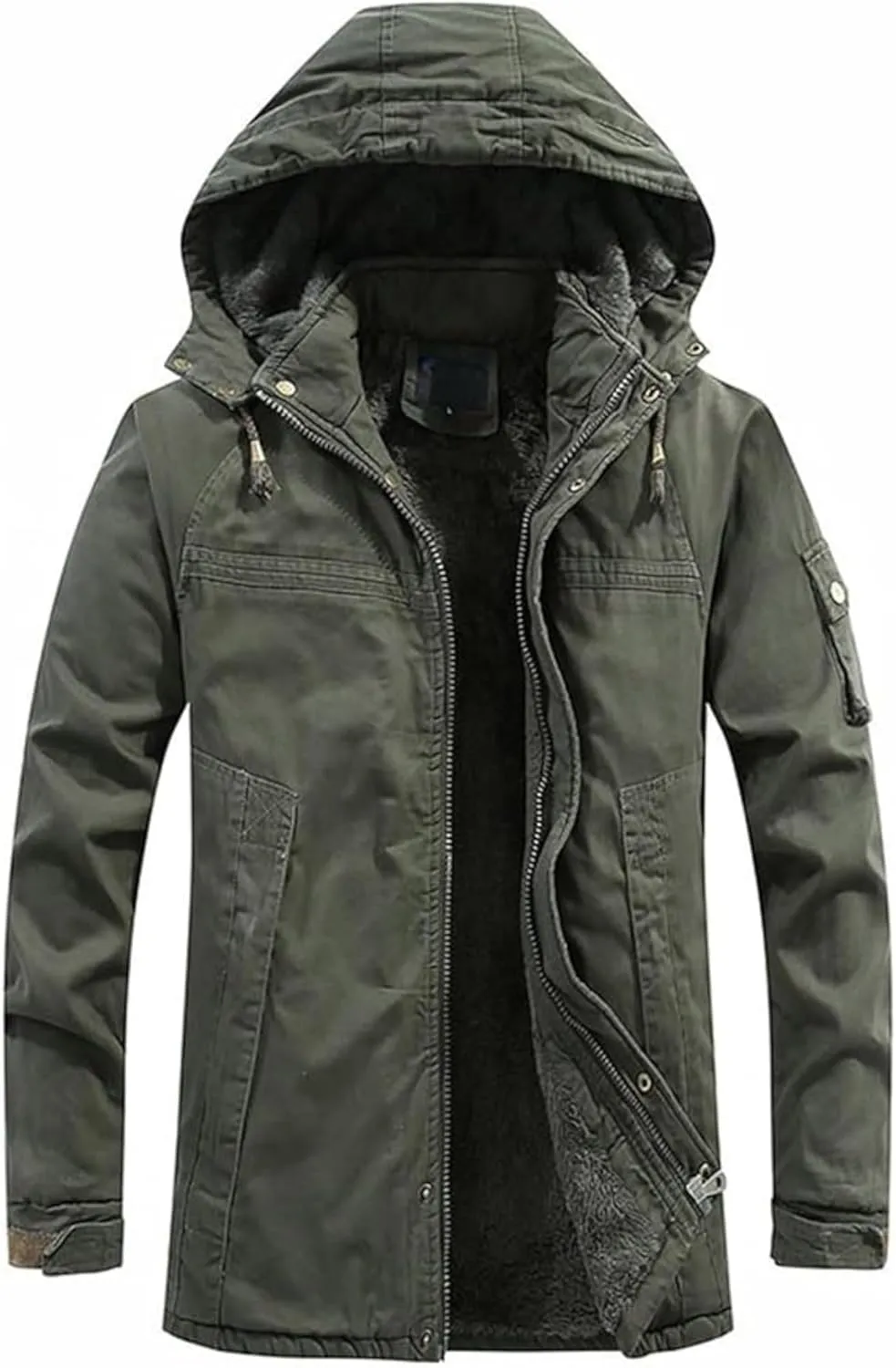 Maiyifu-GJ Men's Winter Military Thicken Parka Jacket Military Full Zip Removable Hooded Coat Cotton Warm Mid Long Outerwear