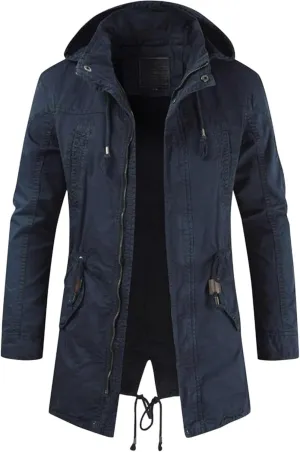 Maiyifu-GJ Men's Winter Military Thicken Parka Jacket Military Full Zip Removable Hooded Coat Cotton Warm Mid Long Outerwear