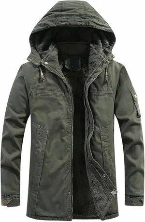 Maiyifu-GJ Men's Winter Military Thicken Parka Jacket Military Full Zip Removable Hooded Coat Cotton Warm Mid Long Outerwear