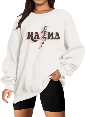 Mama Sweatshirt for Women Mom Life Mama Mommy Mom Bruh Letter Print Long Sleeve Loose Oversized Pullover Tops