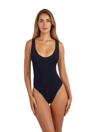 Marbella Classic Scoop Neck One Size One Piece Bikini Swimsuit (Black)