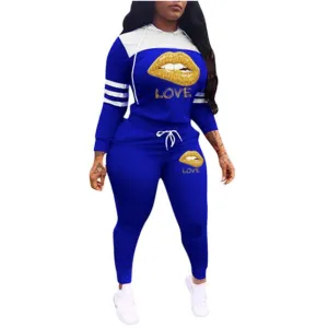 MB FASHION  Hooded Graphic Jogger Set with Striped Sleeves and Pockets 12420R
