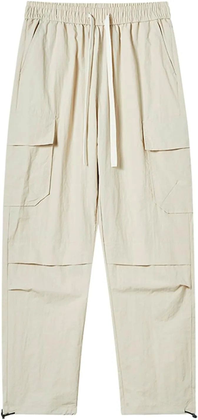 Men Cargo Pants Casual Elastic Waist Pants Loose Fit Jogger Pants Outdoor Hiking Pants Athletic Gym Pants