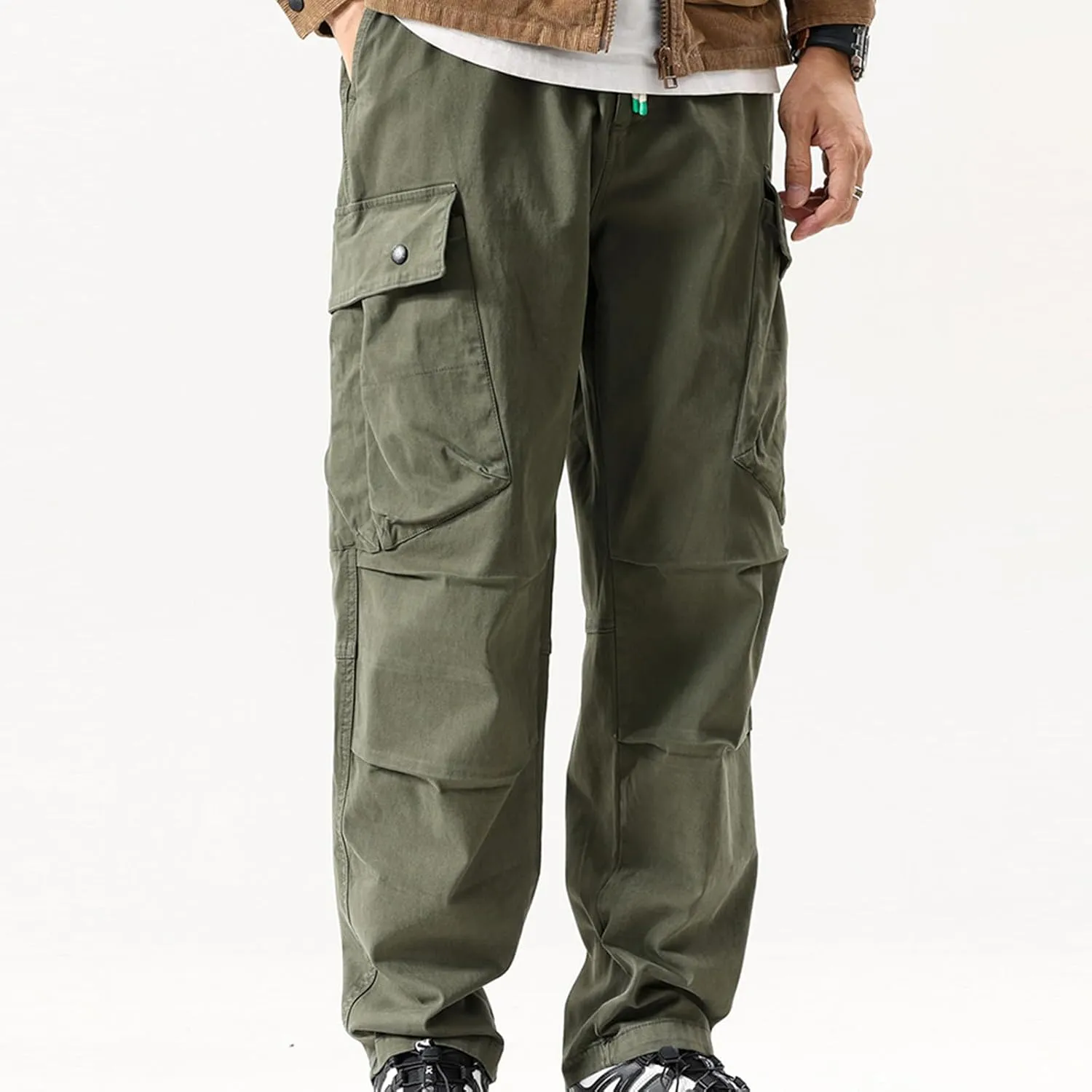 Men Cargo Pants Casual Elastic Waist Pants Loose Fit Jogger Pants Outdoor Hiking Pants Athletic Gym Pants