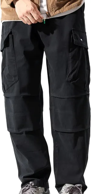 Men Cargo Pants Casual Elastic Waist Pants Loose Fit Jogger Pants Outdoor Hiking Pants Athletic Gym Pants