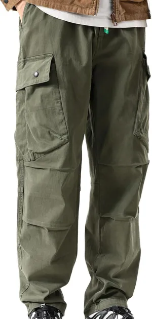 Men Cargo Pants Casual Elastic Waist Pants Loose Fit Jogger Pants Outdoor Hiking Pants Athletic Gym Pants