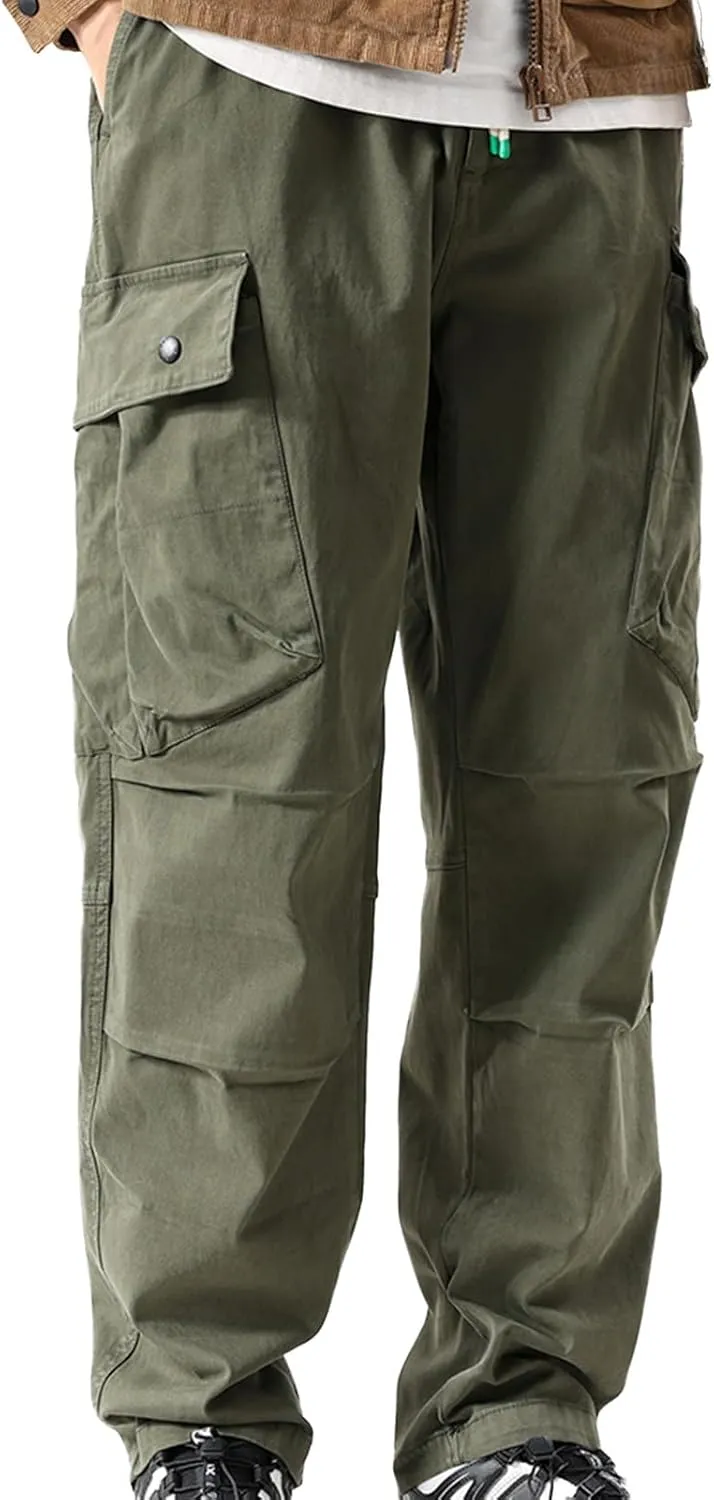 Men Cargo Pants Casual Elastic Waist Pants Loose Fit Jogger Pants Outdoor Hiking Pants Athletic Gym Pants
