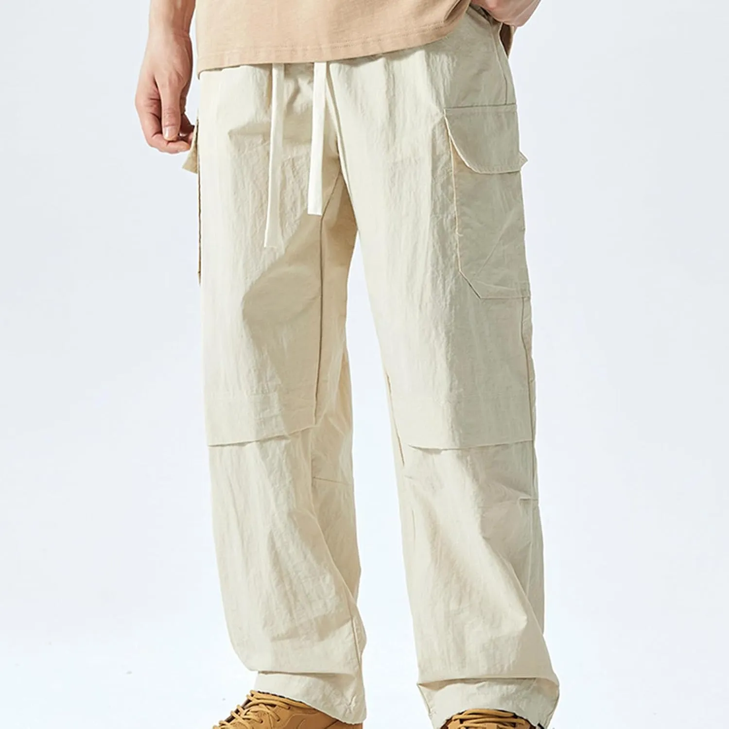 Men Cargo Pants Casual Elastic Waist Pants Loose Fit Jogger Pants Outdoor Hiking Pants Athletic Gym Pants