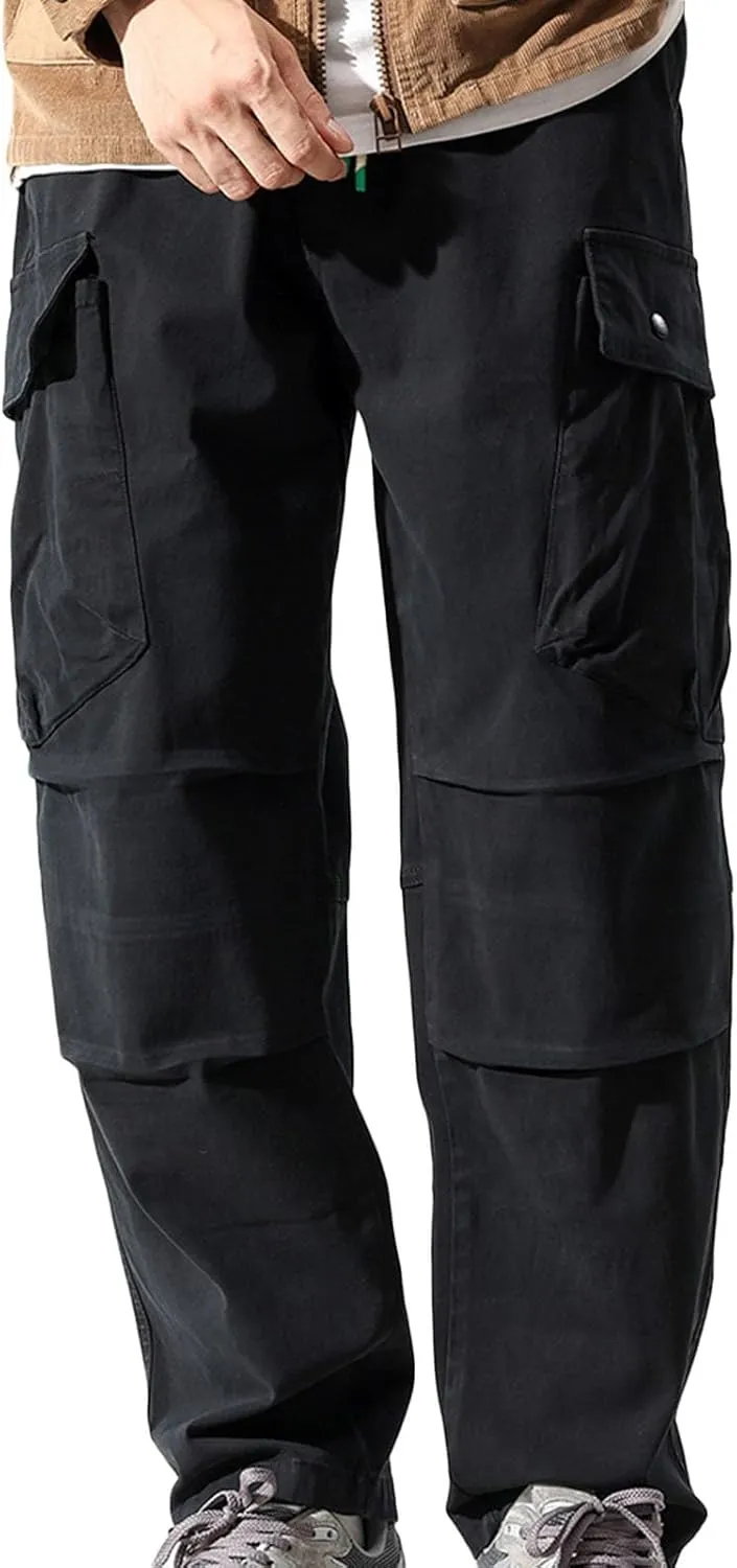 Men Cargo Pants Casual Elastic Waist Pants Loose Fit Jogger Pants Outdoor Hiking Pants Athletic Gym Pants