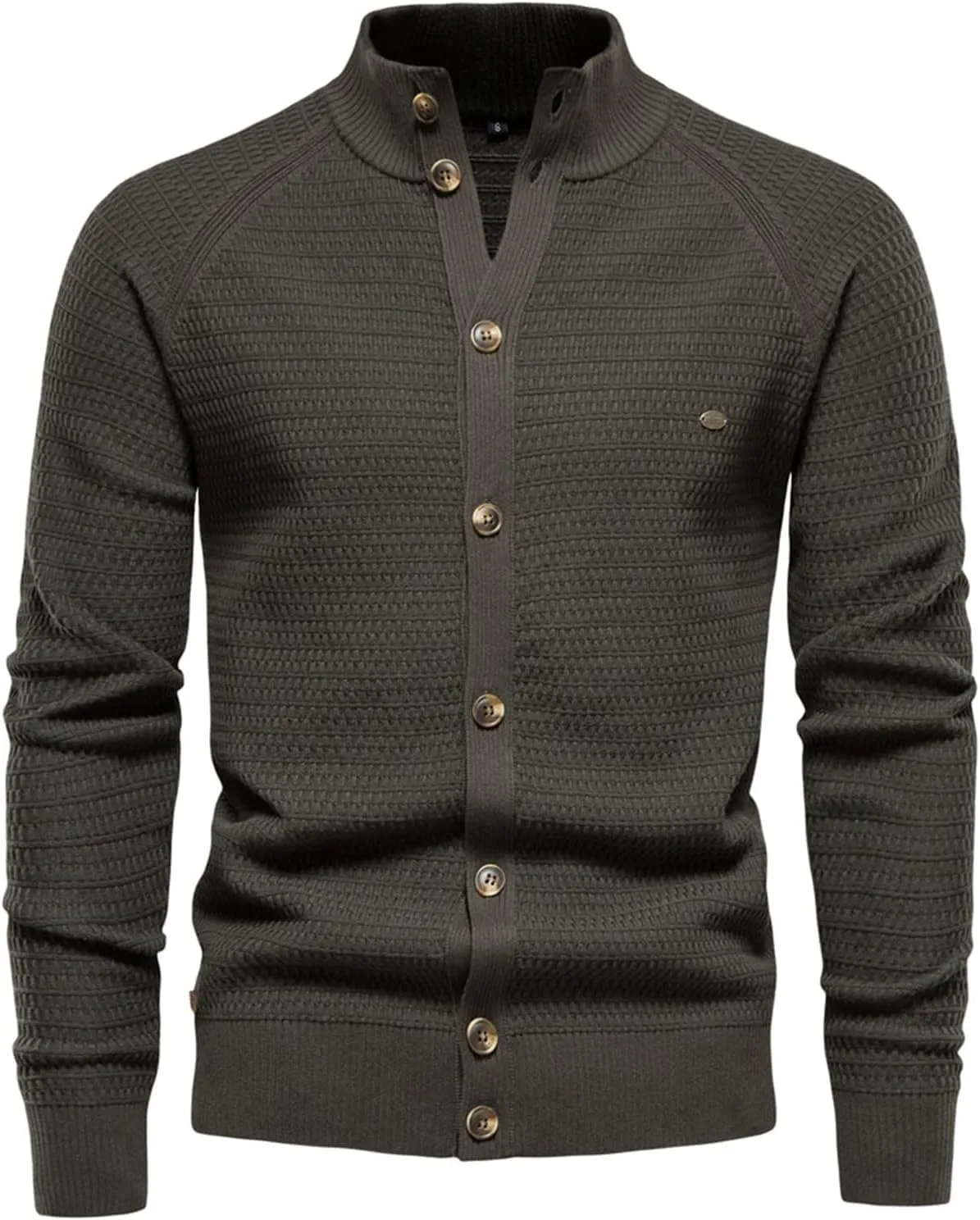 Men Sweater Cardigan,Casual Stand Collar Button Down Cable Knitted Sweater Slim Long Sleeve Basic Knitwear