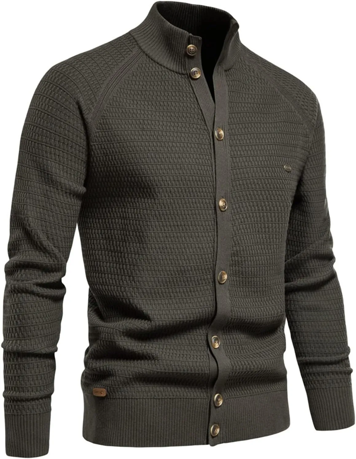 Men Sweater Cardigan,Casual Stand Collar Button Down Cable Knitted Sweater Slim Long Sleeve Basic Knitwear