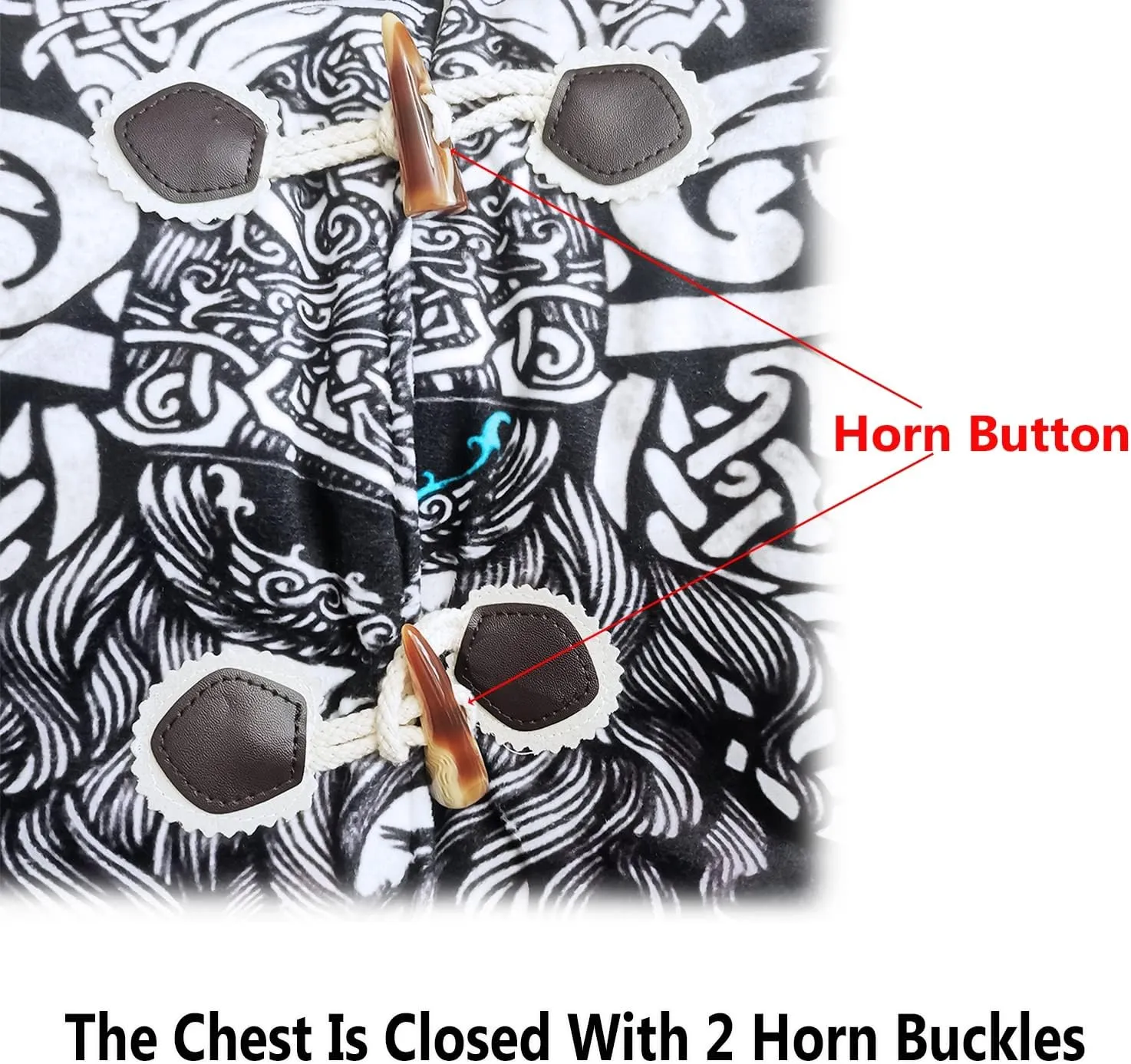 Men Viking Mid-Length Hooded Coat, 3D Printed Nordic Mythology Tattoo Autumn Winter Warmth Cosplay Cloak Jacket
