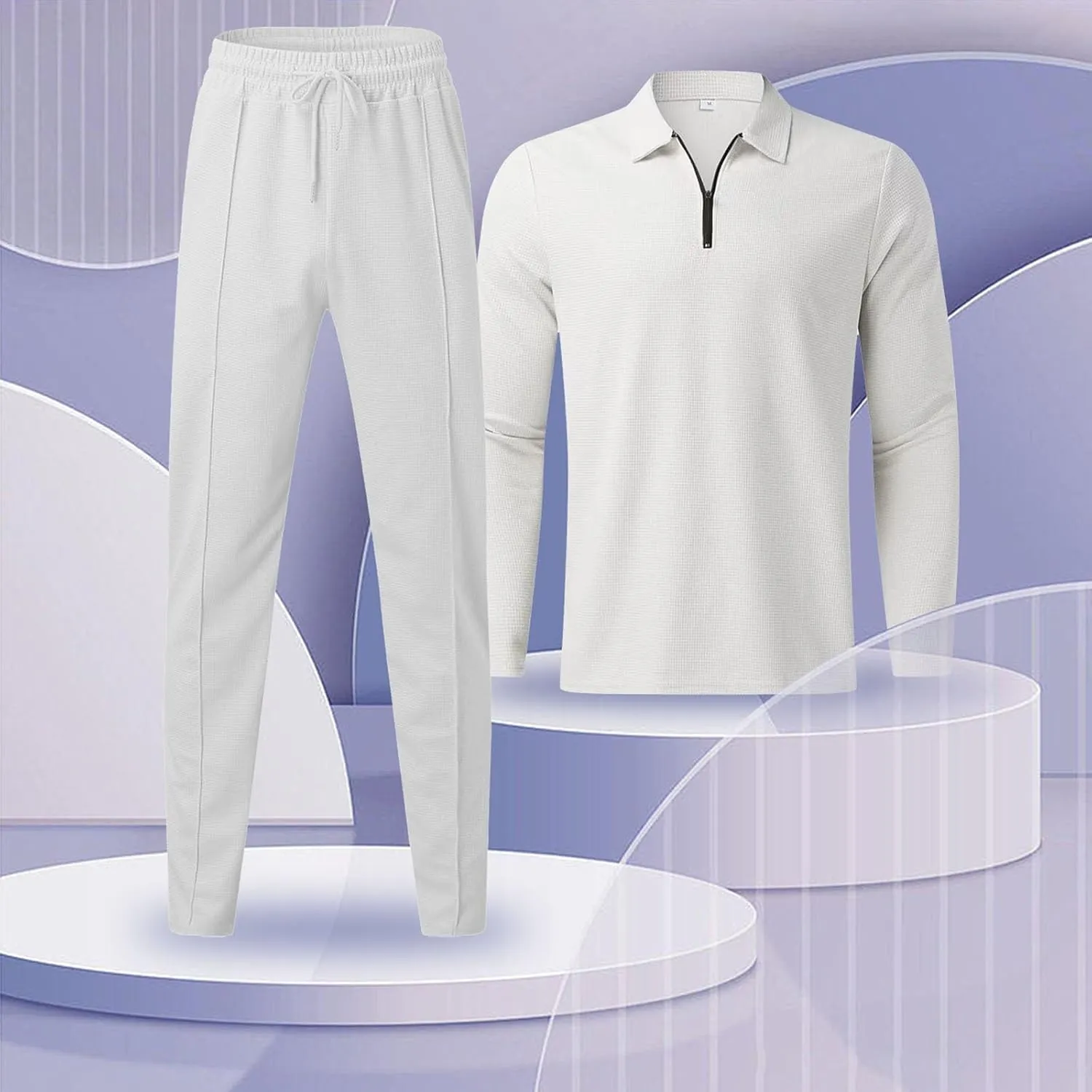 Mens 2 Piece Sweatsuits Outfits Short Sleeve Polo Shirt Loungewear & Joggers Sweatpants Fall Casual Track Suits Set