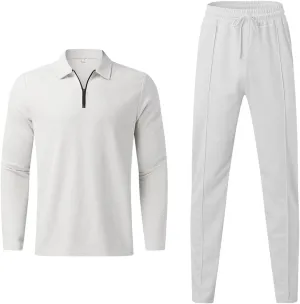 Mens 2 Piece Sweatsuits Outfits Short Sleeve Polo Shirt Loungewear & Joggers Sweatpants Fall Casual Track Suits Set