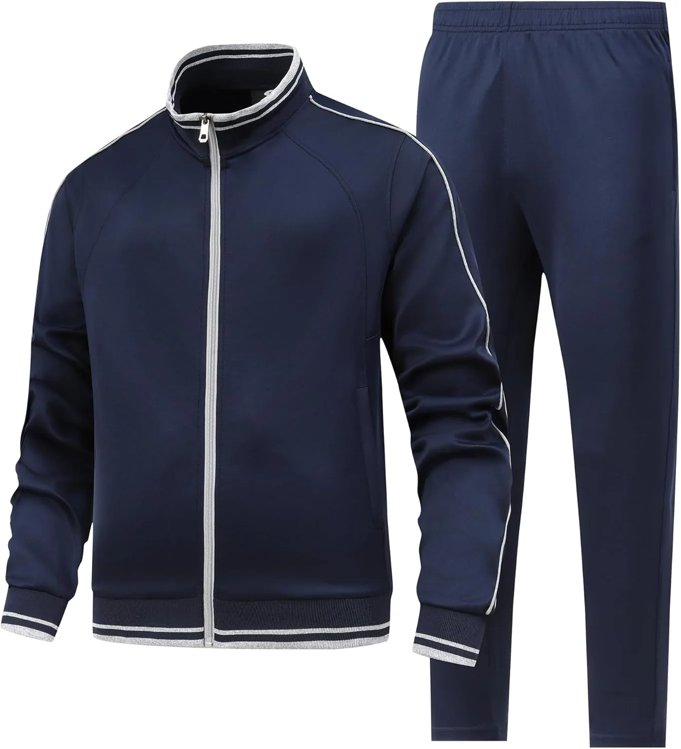 Men's 2 Pieces Athletic Tracksuit Full-Zip Workout Sweatsuit with Active Jackets and Pants