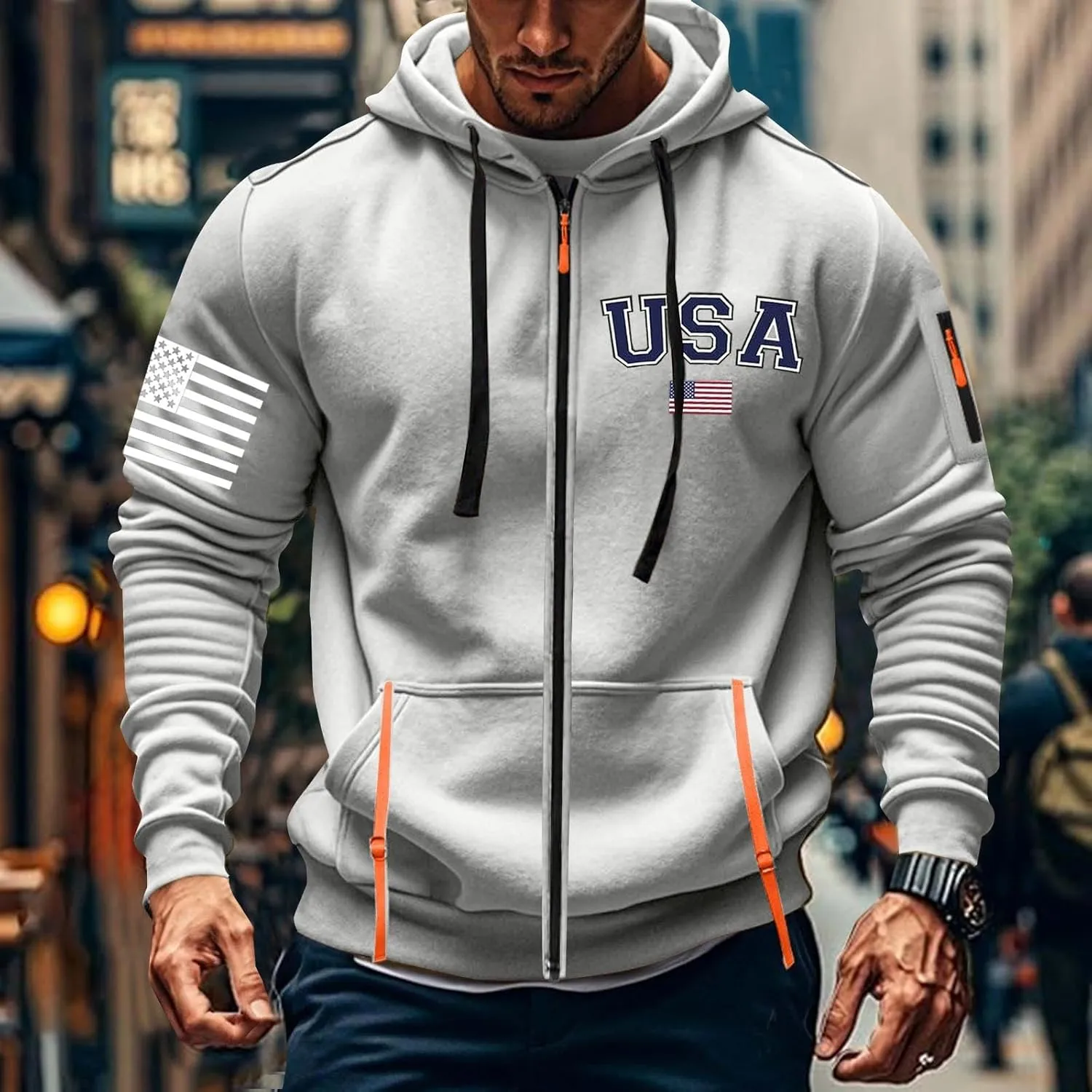 Mens America Hoodies 1/4 Zip Up Pullover Tactical Sweatshirt Vintage Long Sleeve Casual Fashion Pockets Hoodie