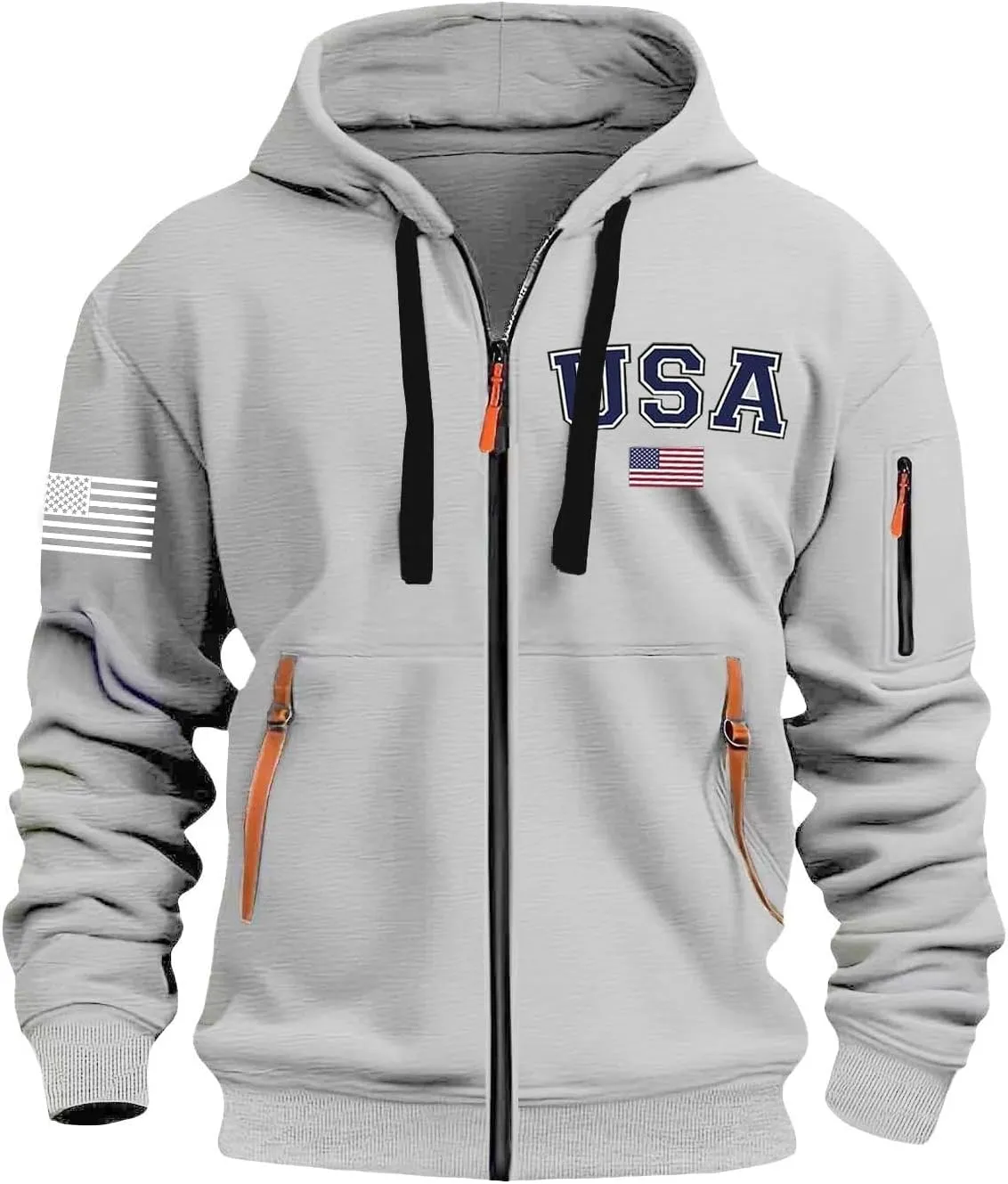 Mens America Hoodies 1/4 Zip Up Pullover Tactical Sweatshirt Vintage Long Sleeve Casual Fashion Pockets Hoodie