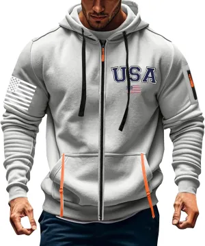 Mens America Hoodies 1/4 Zip Up Pullover Tactical Sweatshirt Vintage Long Sleeve Casual Fashion Pockets Hoodie
