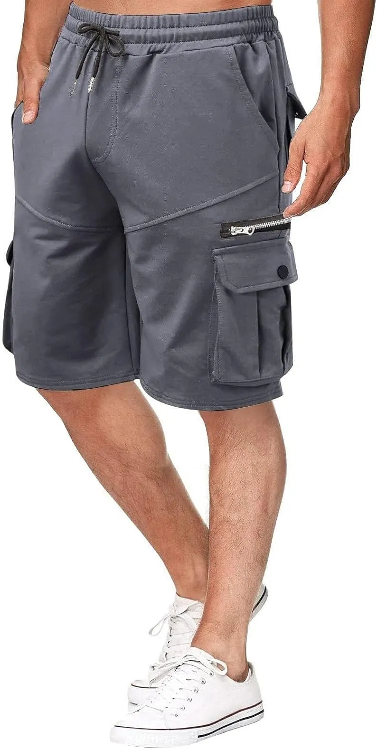 Mens Bermuda Cargo Shorts Drawstring Elastic Waist Lightweight Work Pants Outdoor Classic Hiking Shorts with Pockets